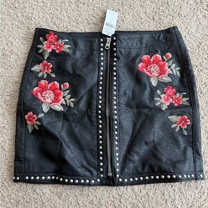 American Eagle Outfitters Black Skirt with Red Floral Embroidery